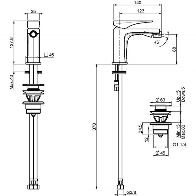 Смеситель для биде F3962NCR (хром), с донным клапаном
