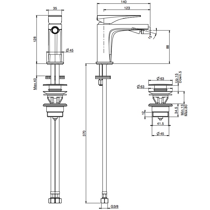 Смеситель для биде F3962NNS (черный матовый), с донным клапаном