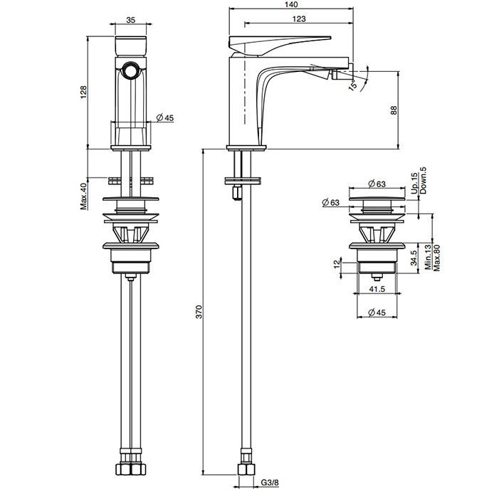 Смеситель для биде F3962NOR (золотой), с донным клапаном