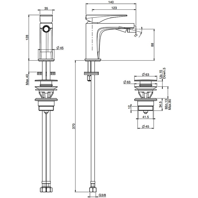 Смеситель для биде F3962NCR.1 (хром), с донным клапаном