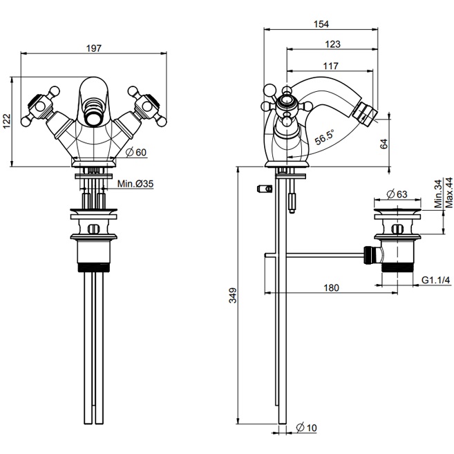 Смеситель для биде Fima Carlo Frattini Elizabeth F5092/2BR (бронза), с донным клапаном