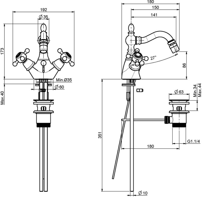 Смеситель для биде Fima Carlo Frattini Elizabeth F5092BR (бронза), с донным клапаном