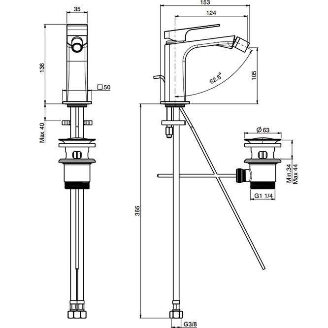 Смеситель для биде Fima Carlo Frattini Fit F3382CR.1.ES (хром), с донным клапаном