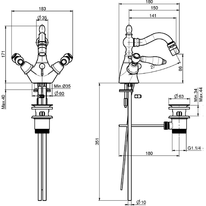 Смеситель для биде Fima Carlo Frattini Herend F5412BR (бронза), с донным клапаном
