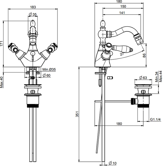 Смеситель для биде Fima Carlo Frattini Herend F5412CBOR (золотой), с донным клапаном