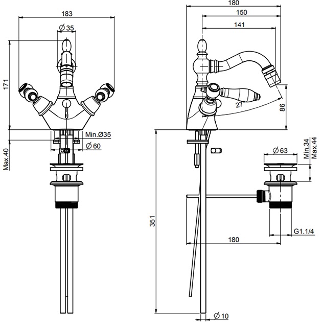 Смеситель для биде Fima Carlo Frattini Herend F5412CNCR (хром), с донным клапаном