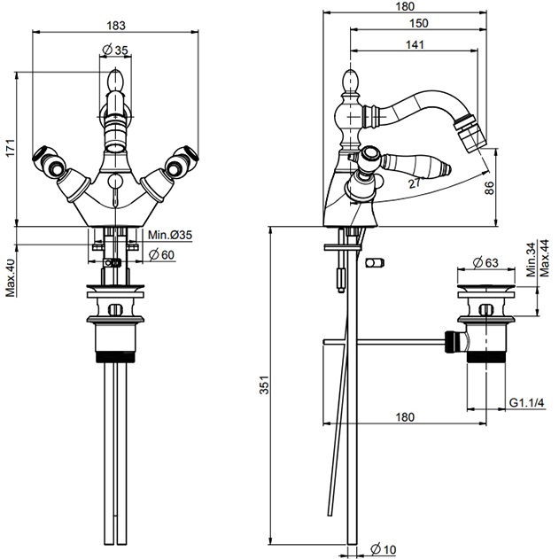 Смеситель для биде Fima Carlo Frattini Herend F5412CNOR (золотой), с донным клапаном