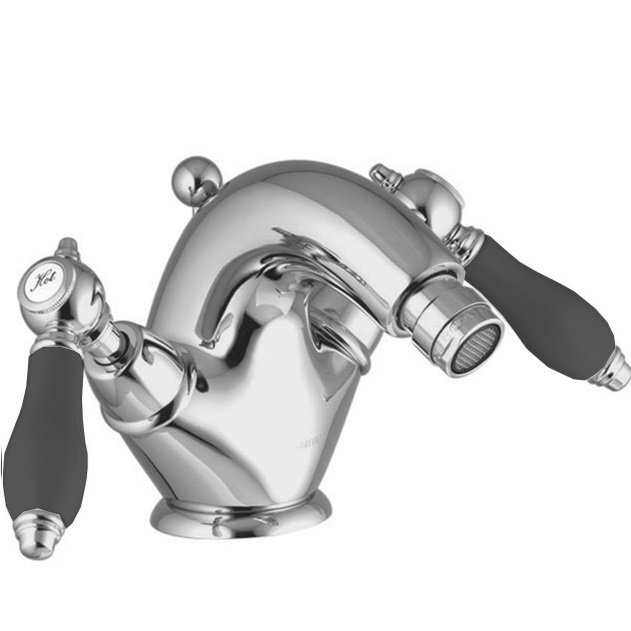 Смеситель для биде Fima Carlo Frattini Herend F5432CNCR (хром, черные ручки), с донным клапаном