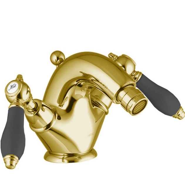 Смеситель для биде Fima Carlo Frattini Herend F5432CNOR (золотой, черные ручки), с донным клапаном