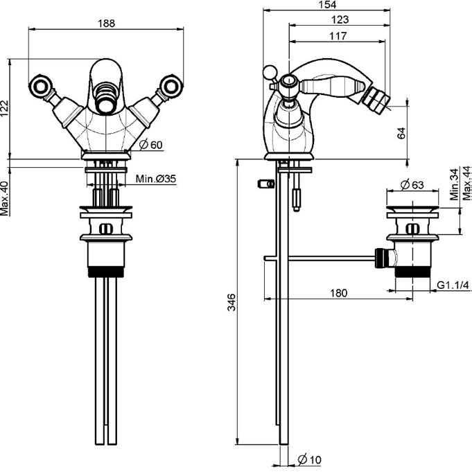 Смеситель для биде Fima Carlo Frattini Herend F5432OR (золотой), с донным клапаном