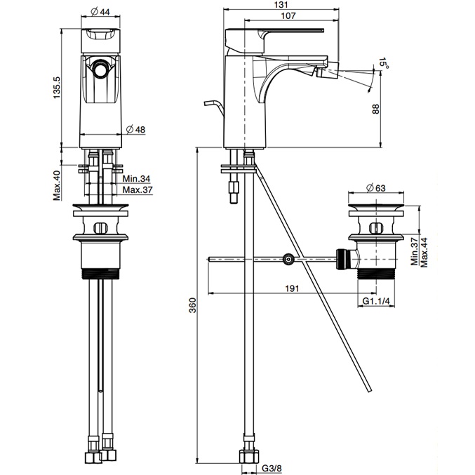 Смеситель для биде Fima Carlo Frattini Mast F3132CR.2 (хром), с донным клапаном