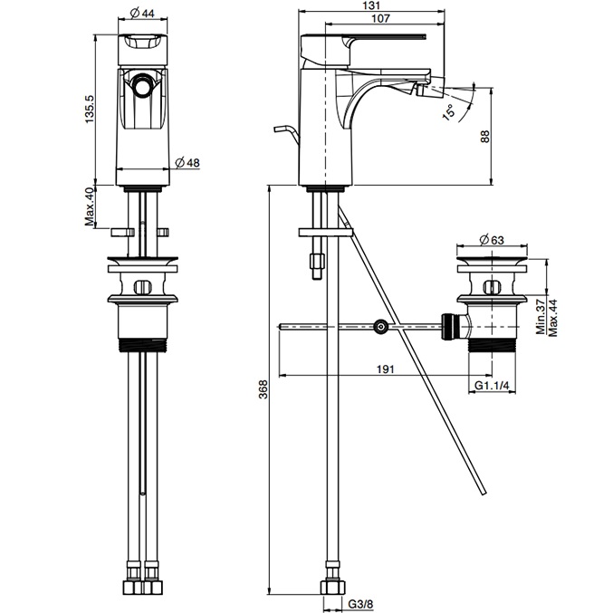 Смеситель для биде Fima Carlo Frattini Mast F3132NS (черный матовый), с донным клапаном