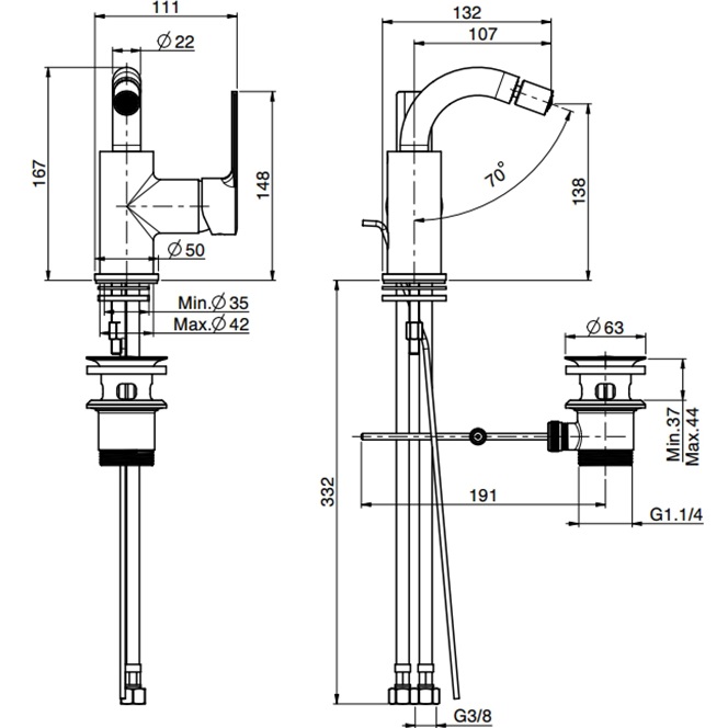 Смеситель для биде Fima Carlo Frattini Mast F3152CR (хром), с донным клапаном