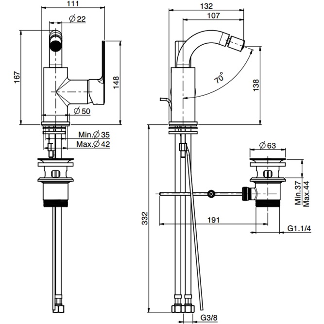 Смеситель для биде Fima Carlo Frattini Mast F3152OR.2 (золотой), с донным клапаном