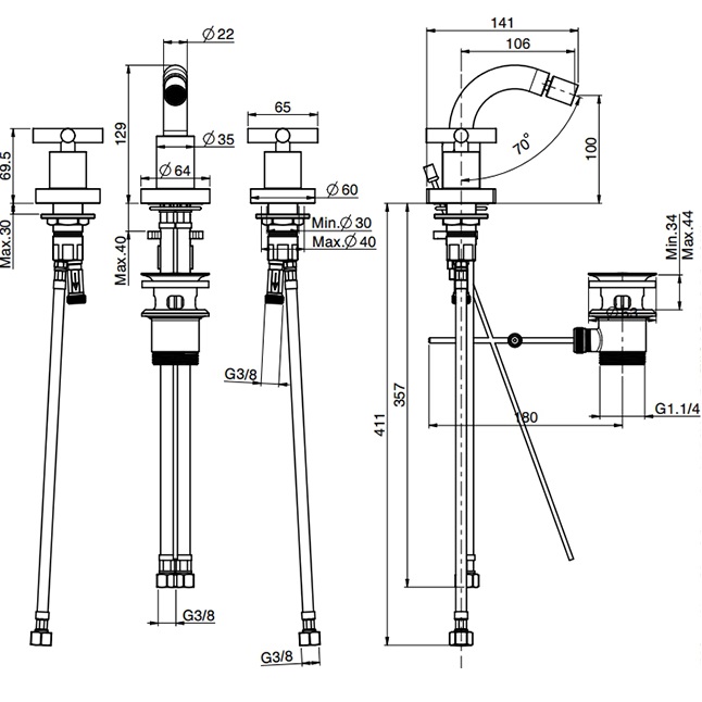 Смеситель для биде Fima Carlo Frattini Maxima F5302WCR (хром), с донным клапаном