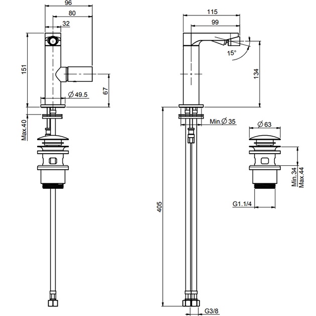 Смеситель для биде Fima Carlo Frattini Nomos Go F4162CR.1 (хром), с донным клапаном