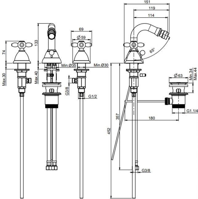 Смеситель для биде Fima Carlo Frattini Olivia F5002OR (хром), с донным клапаном