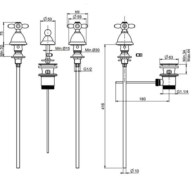 Смеситель для биде Fima Carlo Frattini Olivia F5032OR (золотой), с донным клапаном
