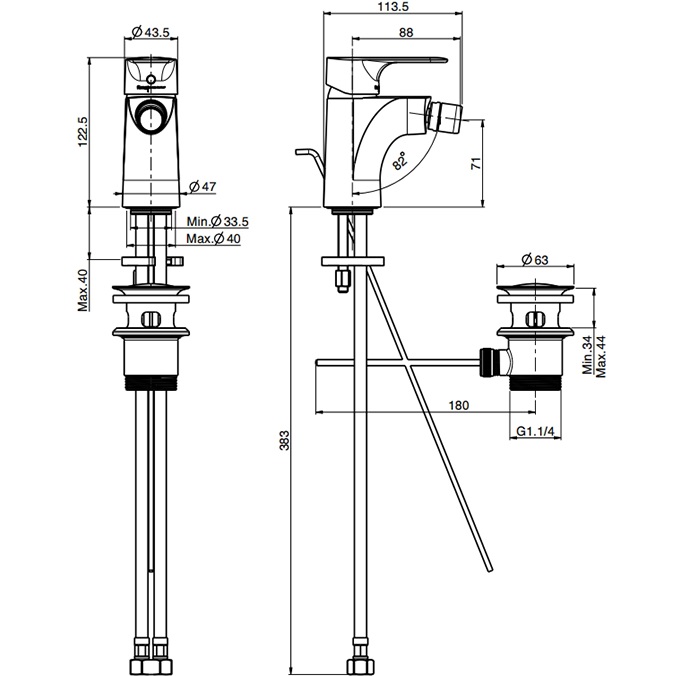 Смеситель для биде Fima Carlo Frattini Serie 22 F3832CR.1 (хром), с донным клапаном