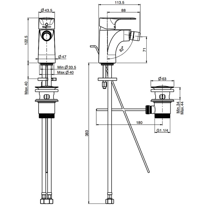 Смеситель для биде Fima Carlo Frattini Serie 22 F3832NS.1 (черный матовый), с донным клапаном