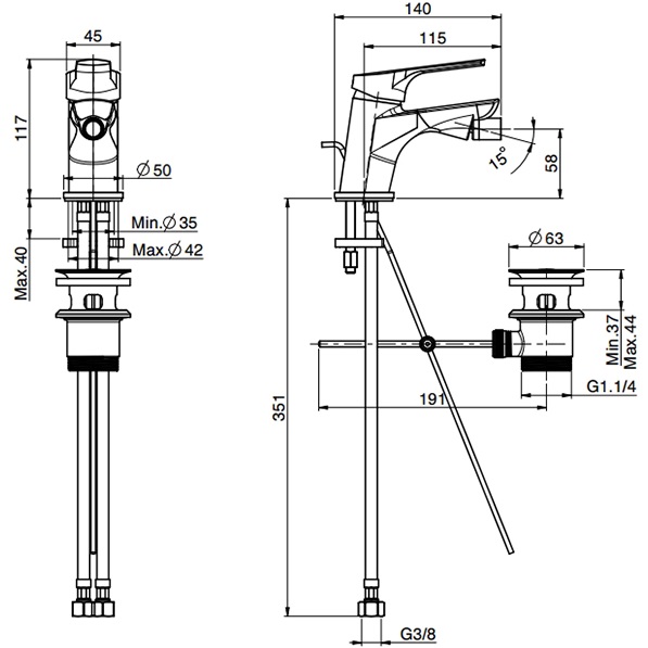 Смеситель для биде Fima Carlo Frattini Serie 4 F3762CR.1 (хром), с донным клапаном