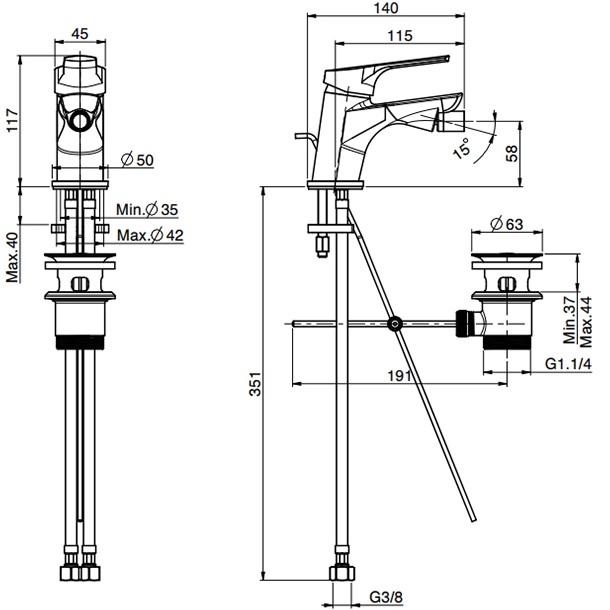 Смеситель для биде Fima Carlo Frattini Serie 4 F3762CR.2 (хром), с донным клапаном