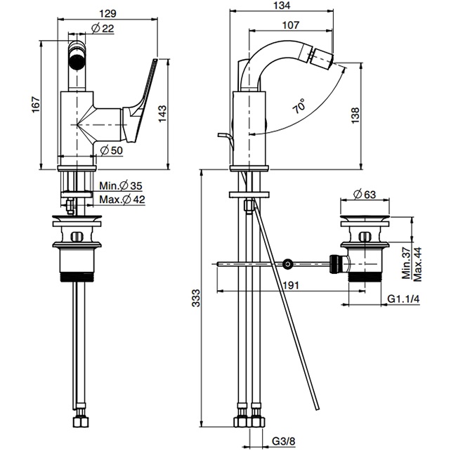 Смеситель для биде Fima Carlo Frattini Serie 4 F3782WCR (хром), с донным клапаном