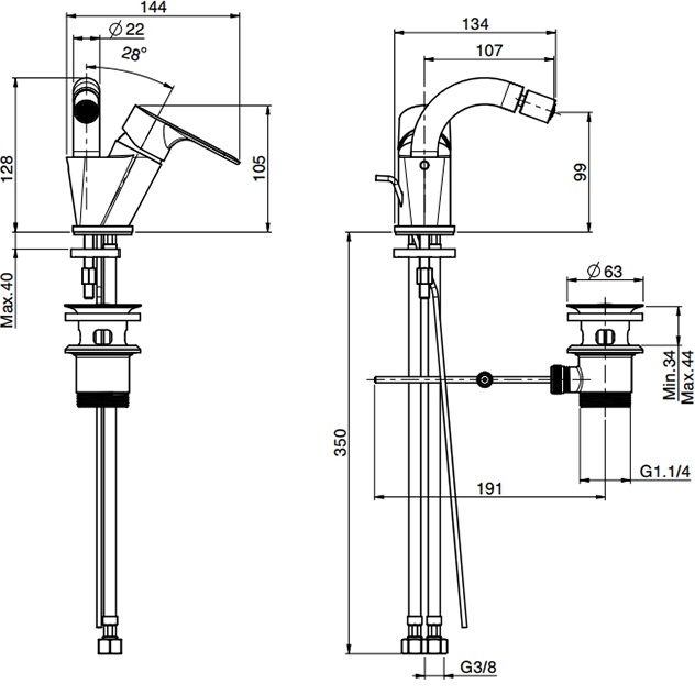 Смеситель для биде Fima Carlo Frattini Serie 4 F3842CR.1 (хром), с донным клапаном