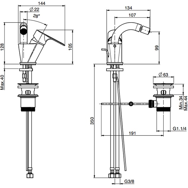 Смеситель для биде Fima Carlo Frattini Serie 4 F3842CR.2 (хром), с донным клапаном
