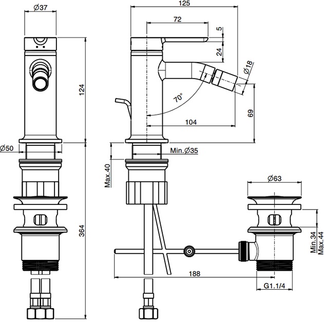 Смеситель для биде Fima Carlo Frattini Snap F3112CR (хром), с донным клапаном