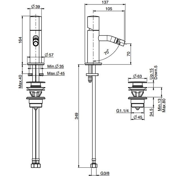 Смеситель для биде Fima Carlo Frattini So F3182OR (золотой), с донным клапаном
