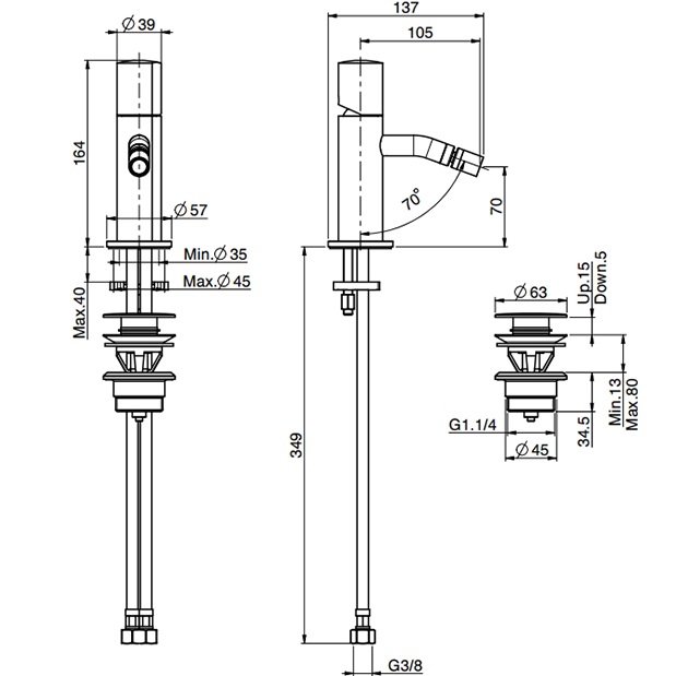 Смеситель для биде Fima Carlo Frattini Sottolavabo F3182NS (черный матовый), с донным клапаном