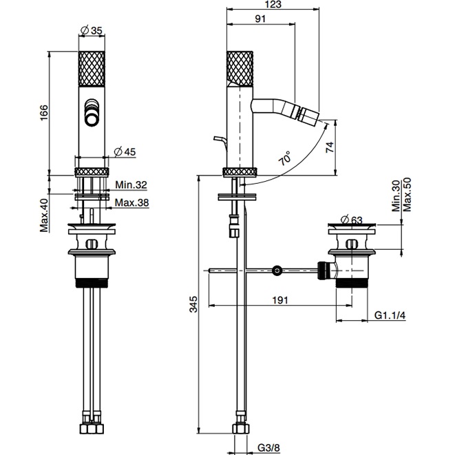 Смеситель для биде Fima Carlo Frattini Spillo Tech F3032TXSXOR (золотой), с донным клапаном