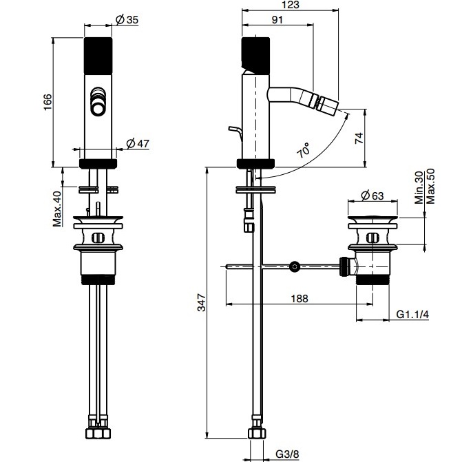 Смеситель для биде Fima Carlo Frattini Spillo Up F3032XSPOR (золотой), с донным клапаном