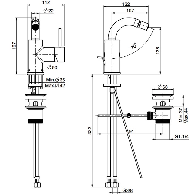 Смеситель для биде Fima Carlo Frattini Spillo Up F3042CR.2 (хром), с донным клапаном