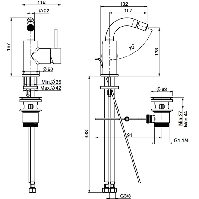 Смеситель для биде Fima Carlo Frattini Spillo Up F3042OR.1 (золотой), с донным клапаном