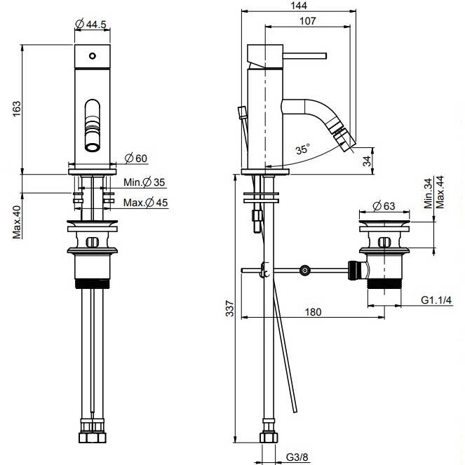Смеситель для биде Fima Carlo Frattini Spillo Up XS F3032XSOR.1 (золотой), с донным клапаном