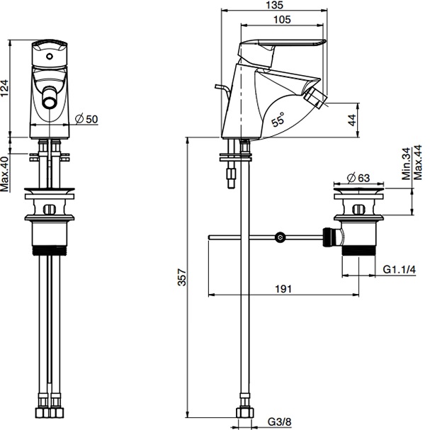 Смеситель для биде Fima Carlo Frattini Spot F3002NS (черный матовый), с донным клапаном