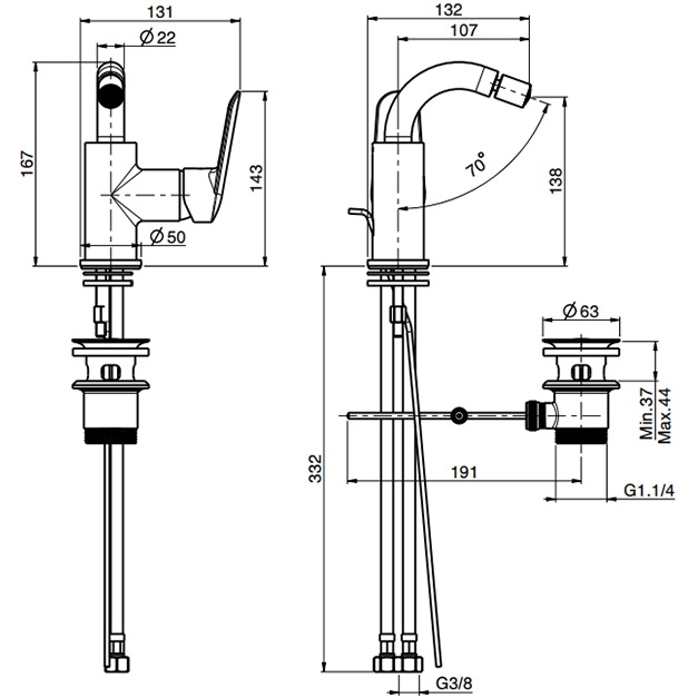 Смеситель для биде Fima Carlo Frattini Spot F3012CR.1 (хром), с донным клапаном