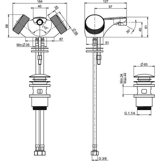 Смеситель для биде Fima Carlo Frattini Texture Collection F5602HOR (золотой), с донным клапаном