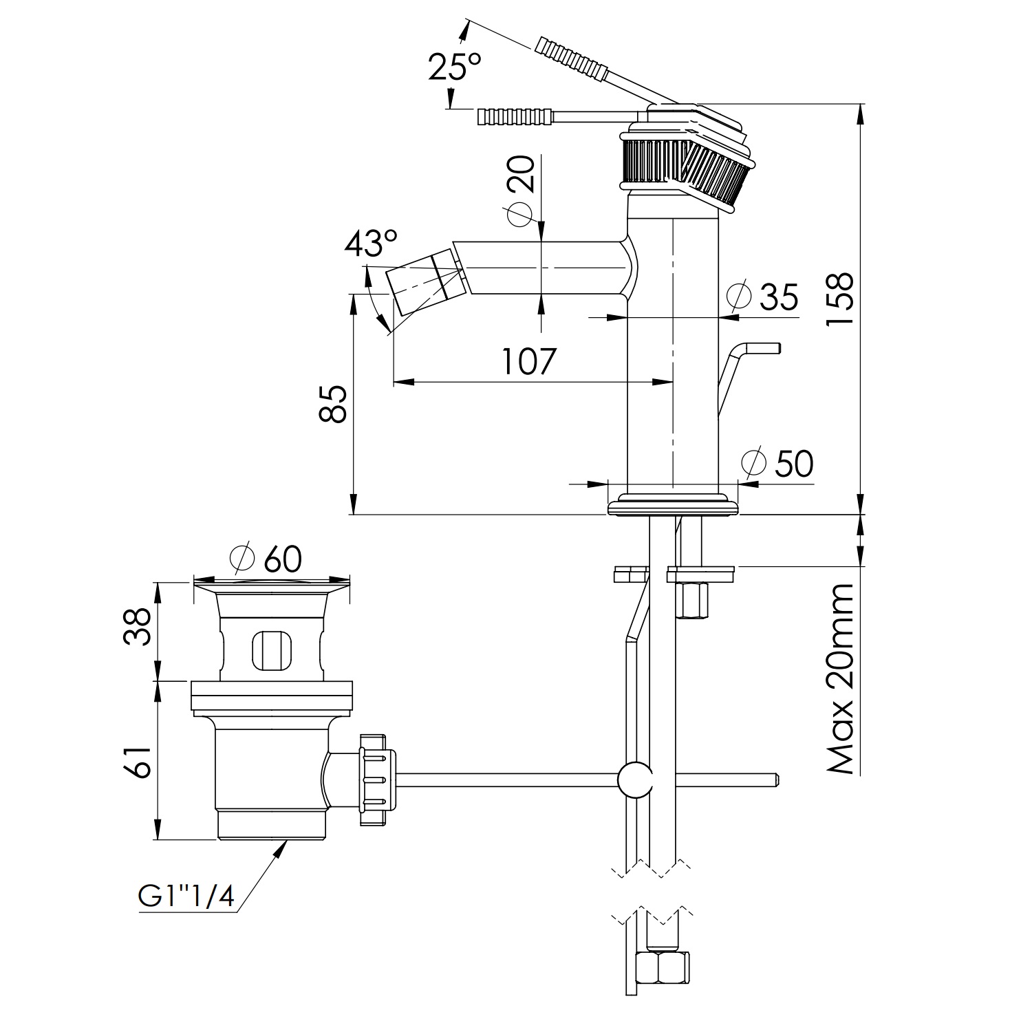 Смеситель для биде Remer Atelier AL20BO (белый матовый), с донным клапаном