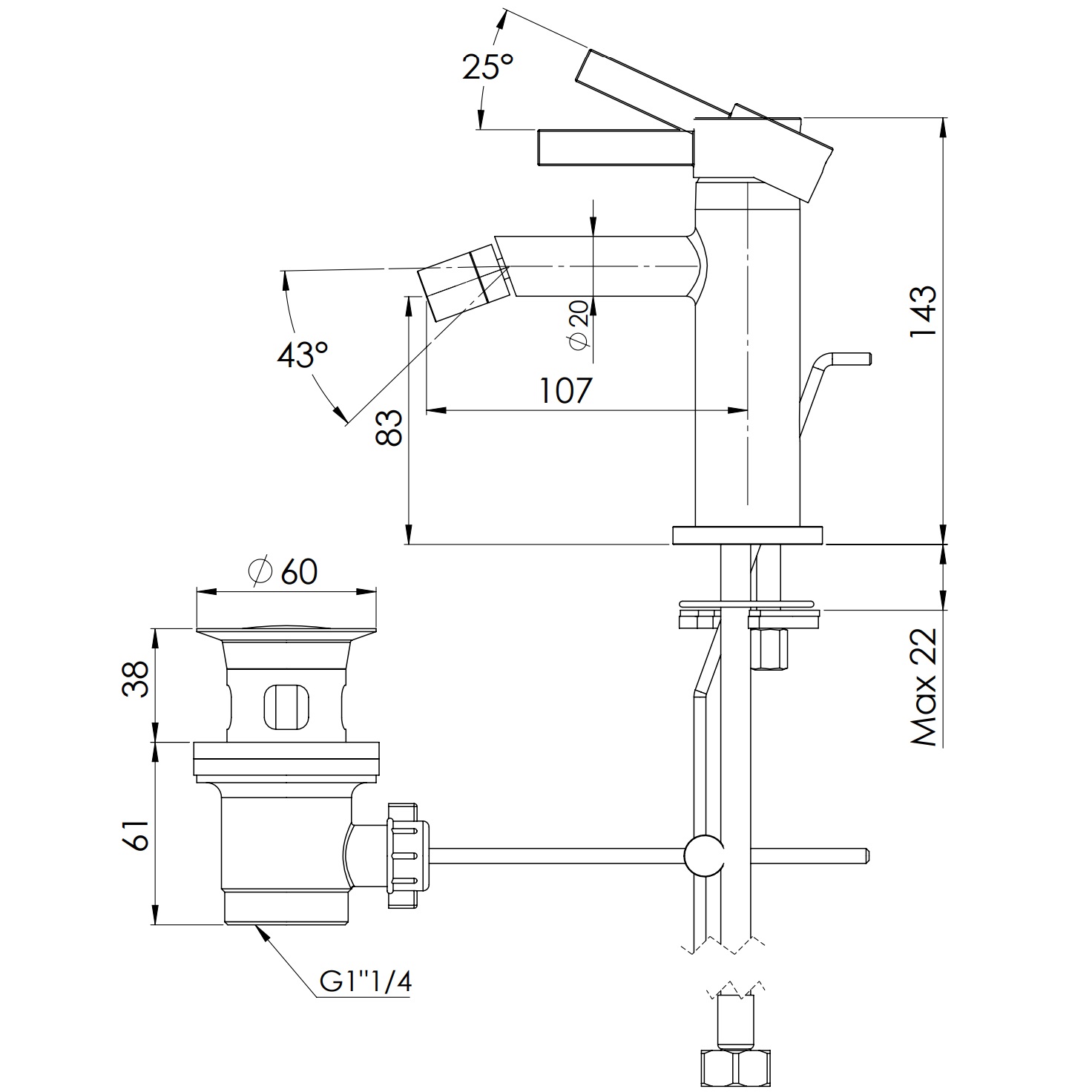 Смеситель для биде Remer Metrica MC20BO (белый матовый), с донным клапаном