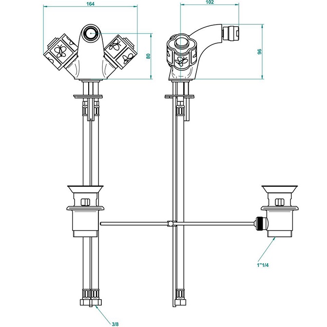 Смеситель для биде THG Capucine Vert Decor Platine A7E-A02-3202 (платина, зеленый, белый), с донным клапаном