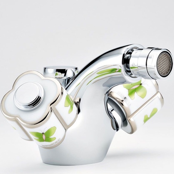 Смеситель для биде THG Capucine Vert Decor Platine A7E-A02-3202 (платина, зеленый, белый), с донным клапаном