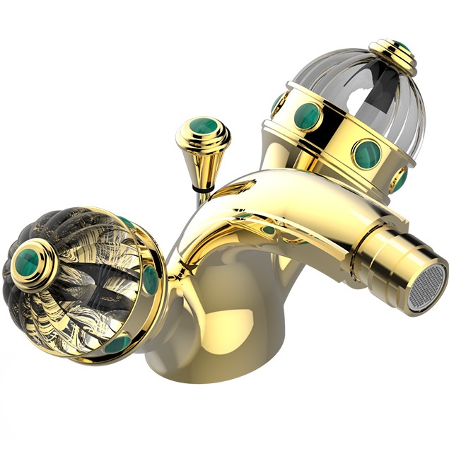 Смеситель для биде THG Cheverny Malachite A1S-F01-3202 (золотой, малахит), с донным клапаном