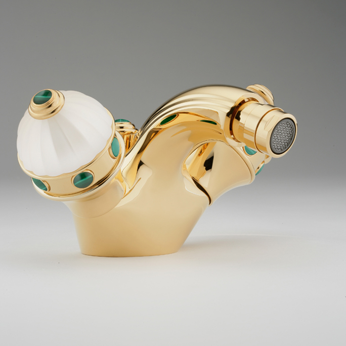 Смеситель для биде THG Cheverny Malachite A1S-F01-3202 (золотой, малахит), с донным клапаном