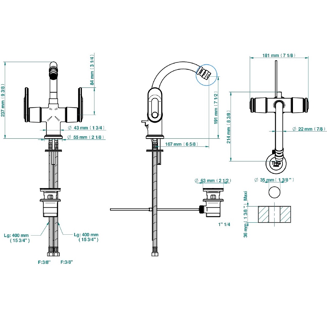 Смеситель для биде THG Corvair a manettes Fior di Bosco U8L-F01-3202 (золотой), с донным клапаном