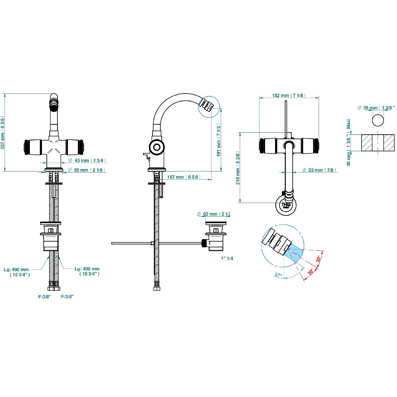 Смеситель для биде THG Corvair Fior di Bosco U8K-F01-3202 (золотой), с донным клапаном