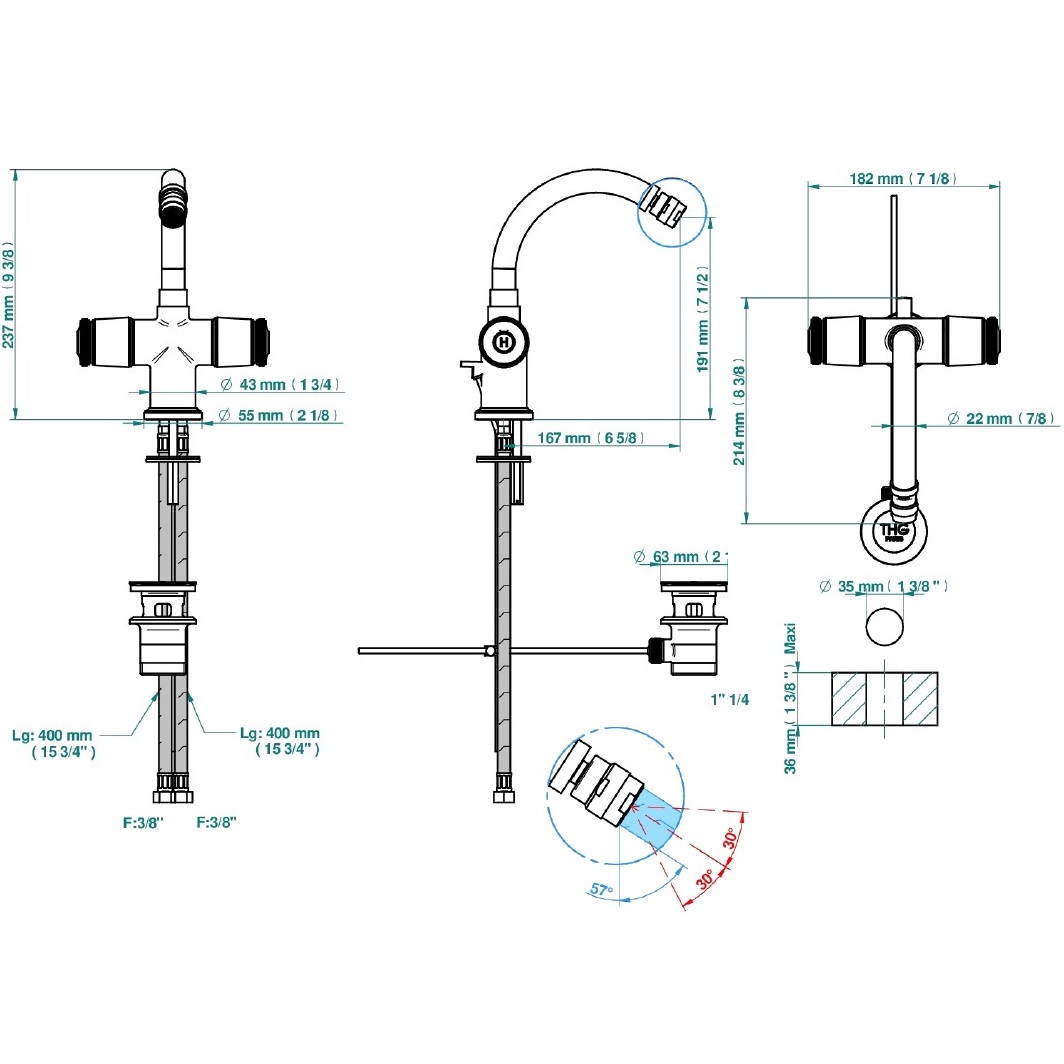 Смеситель для биде THG Corvair U8D-F01-3202 (золотой), с донным клапаном