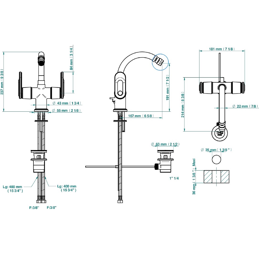 Смеситель для биде THG Corvair a manettes Fior di Bosco U8L-H62-3202 (розовое золото), с донным клапаном